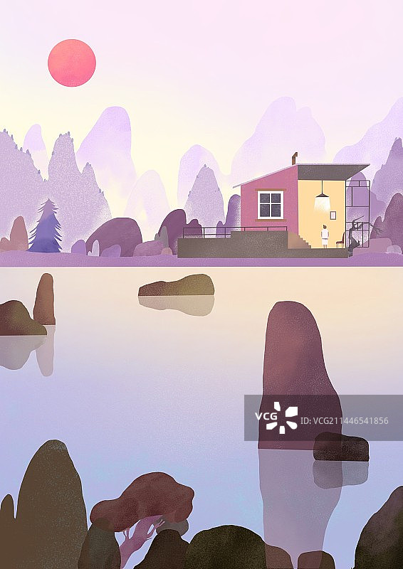 湖边建筑风景图片素材