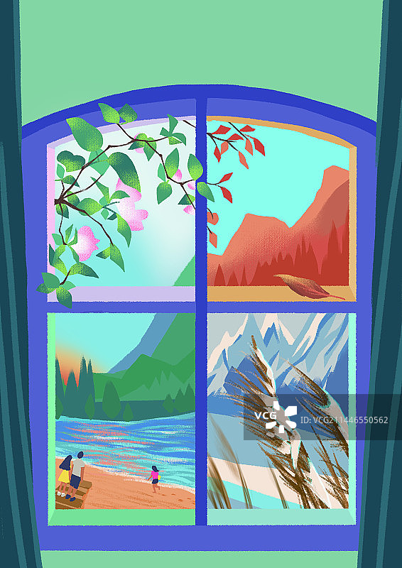 窗子一年四季春夏秋冬图片素材