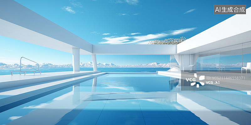 【AI数字艺术】干净简洁的半室外游泳场图片素材