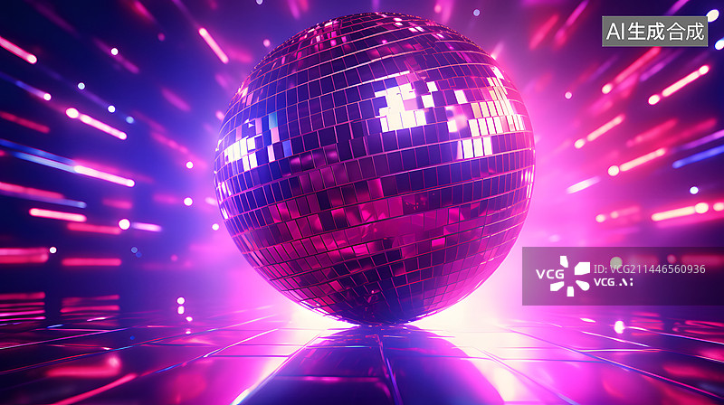 【AI数字艺术】数码发光紫红迪斯科球抽象图形海报网页PPT背景图片素材