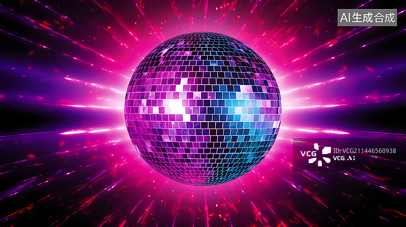 【AI数字艺术】数码发光紫红迪斯科球抽象图形海报网页PPT背景图片素材