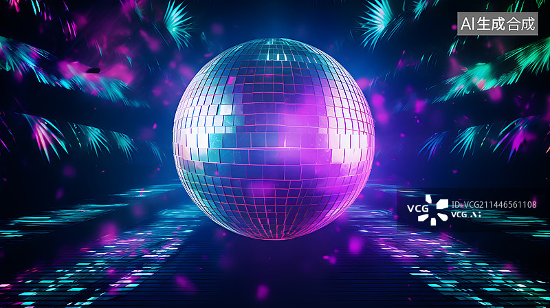 【AI数字艺术】数码发光彩色迪斯科球抽象图形海报网页PPT背景图片素材