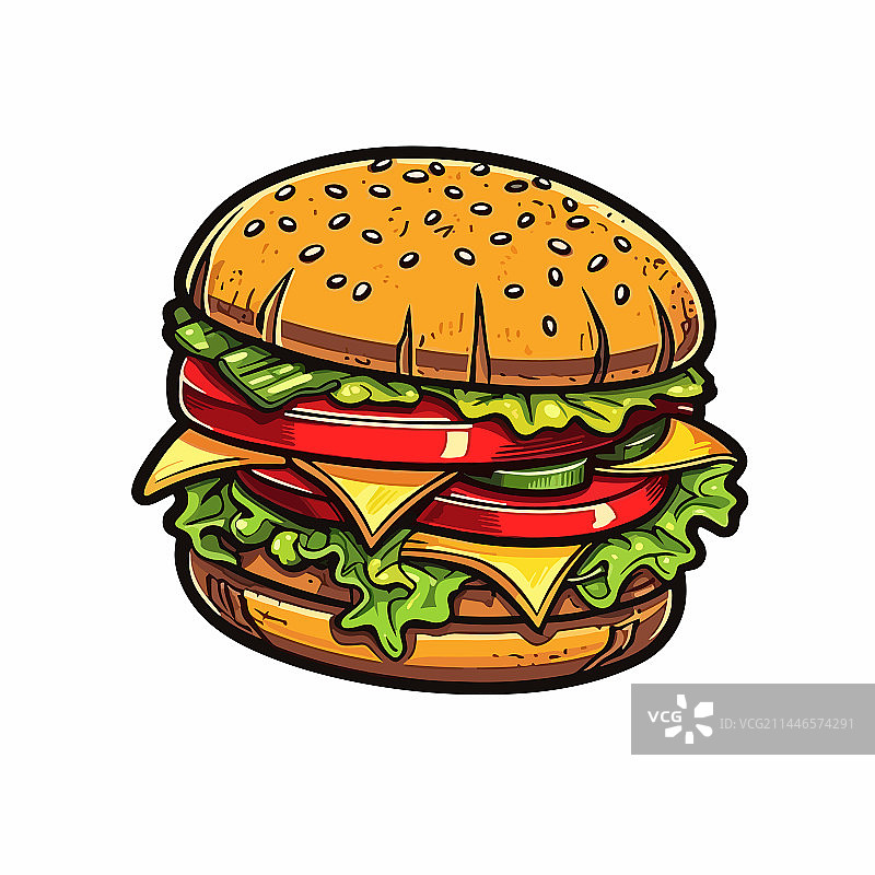 手绘涂鸦风格汉堡卡通图片素材