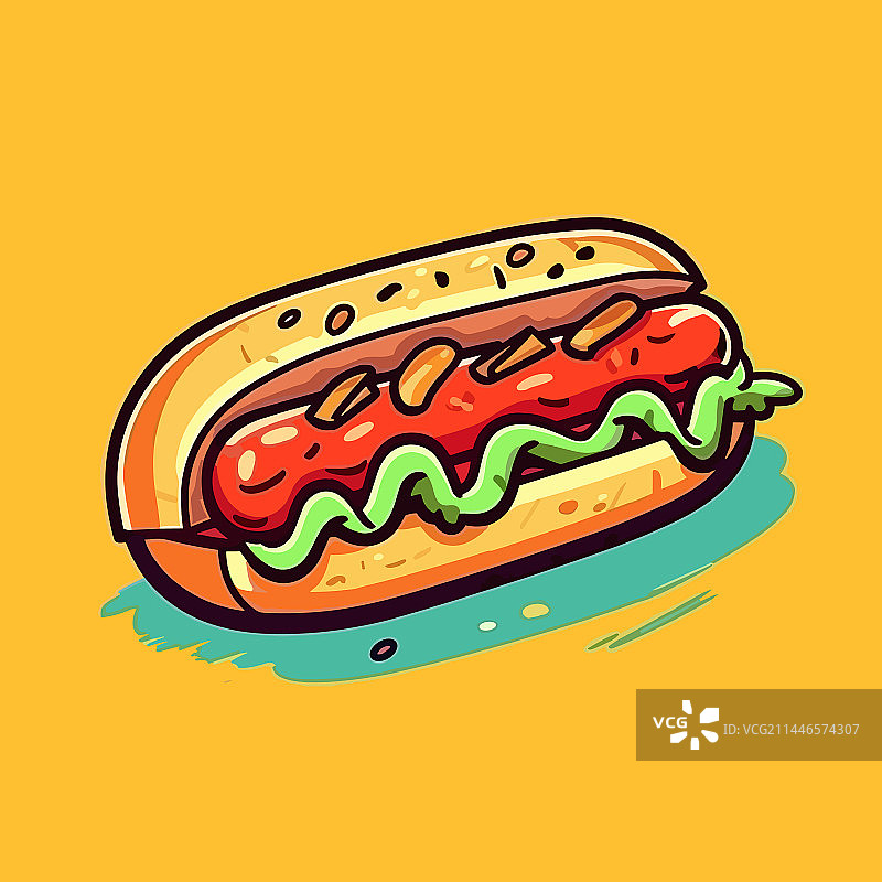 手绘卡通热狗涂鸦图片素材