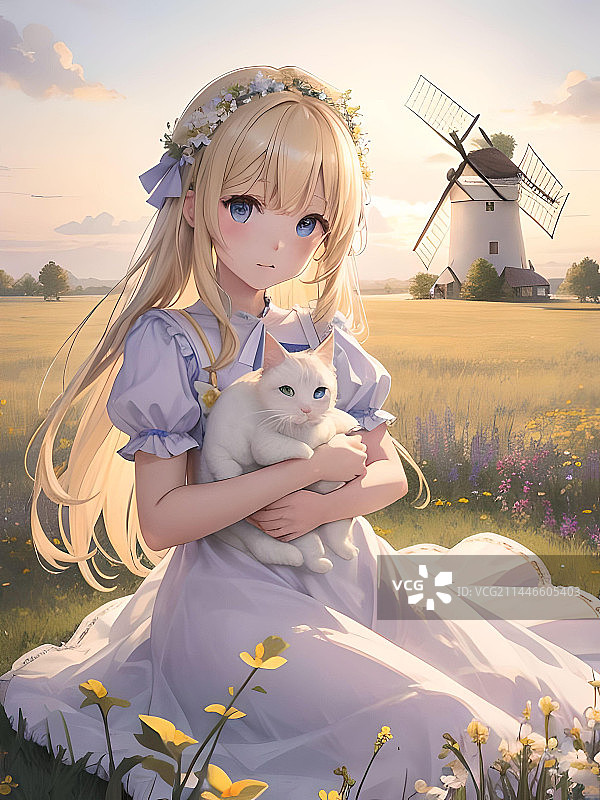 坐在草地上的女孩图片素材