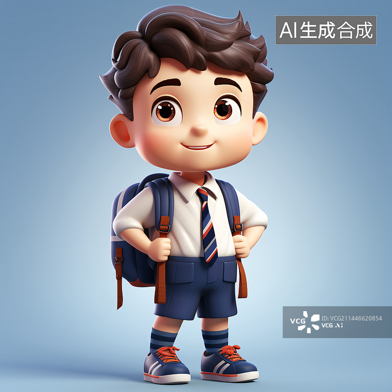 【AI数字艺术】开学季学生背着书包穿着校服3D渲染插画图片素材