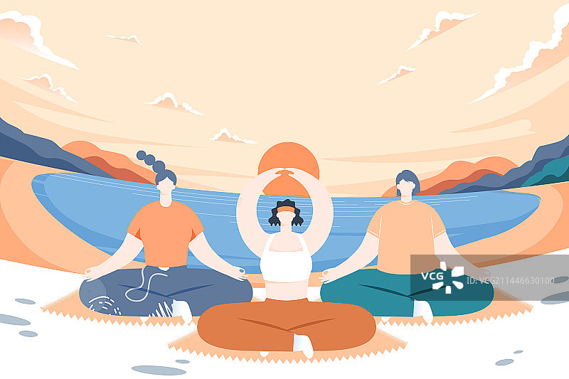 卡通运动健身跑步瑜伽私教团课饮食低脂健身餐娱乐休闲学生情侣邀请好友朋友电商优惠训练暑期班渐变矢量插画图片素材