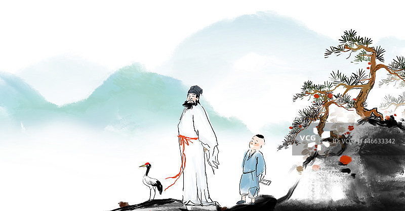 粉壁图仙鹤,昂藏真气多。 鶱飞竟不去,当是恋恩波。图片素材