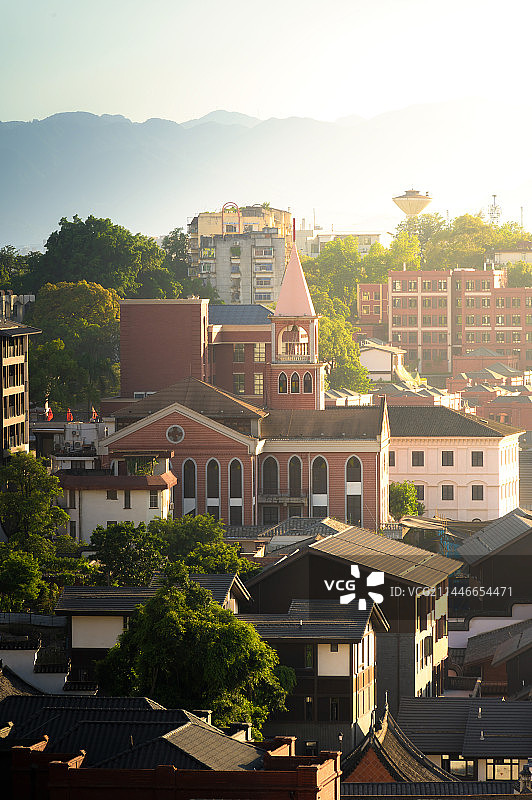 福州烟台山教堂长焦日落景观图片素材