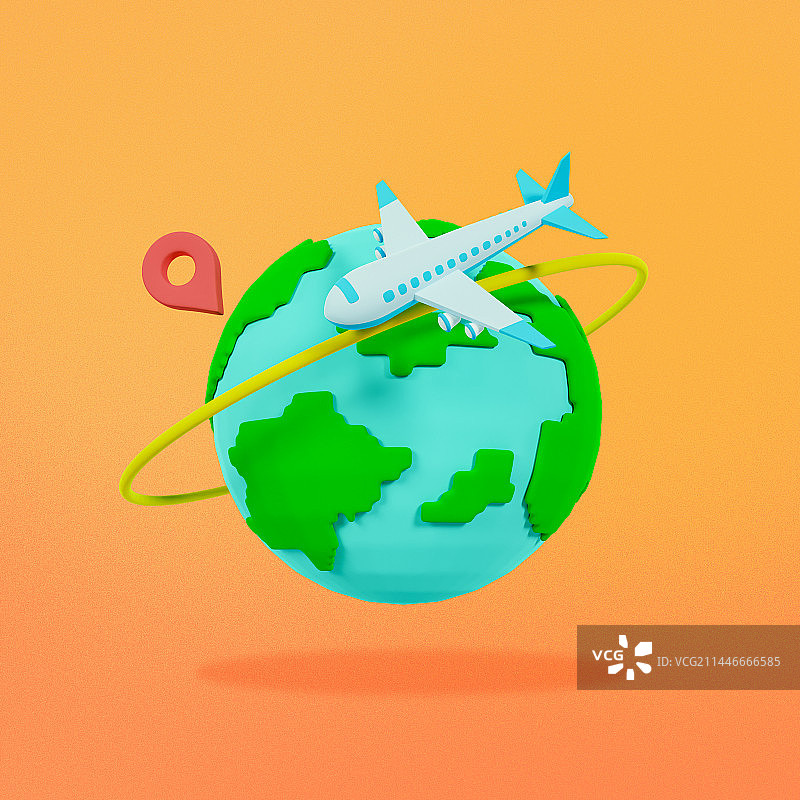 3D立体环球旅行飞机行李插画图片素材