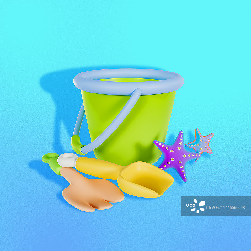 3D立体儿童挖沙工具插画图片素材