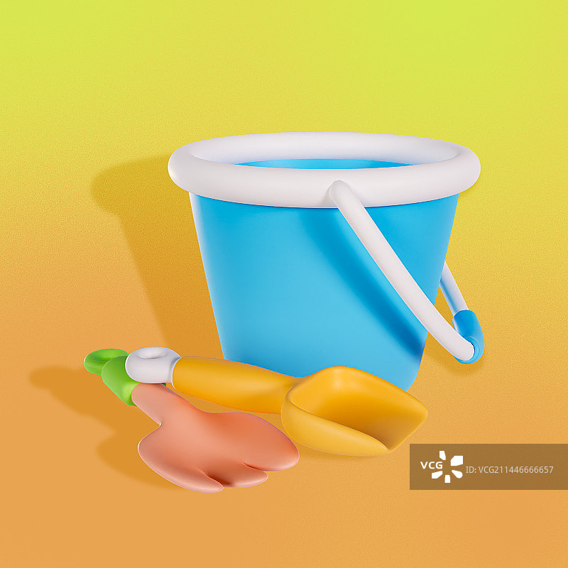 3D立体儿童挖沙工具插画图片素材