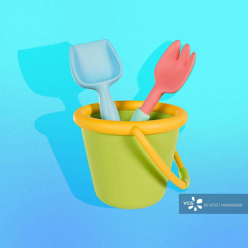 3D立体儿童挖沙工具插画图片素材