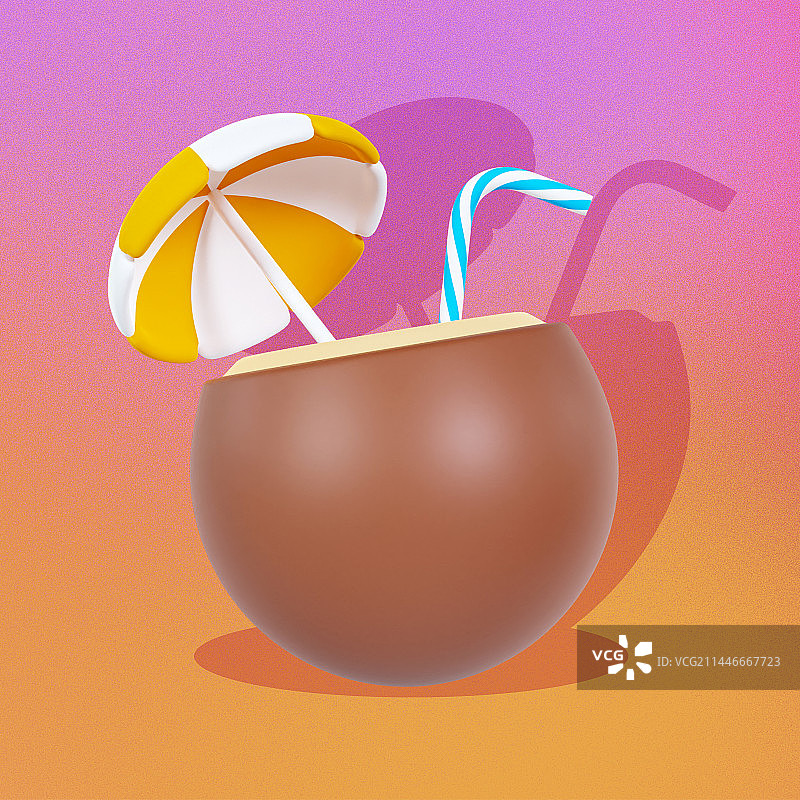3D立体棕色椰子插画图片素材
