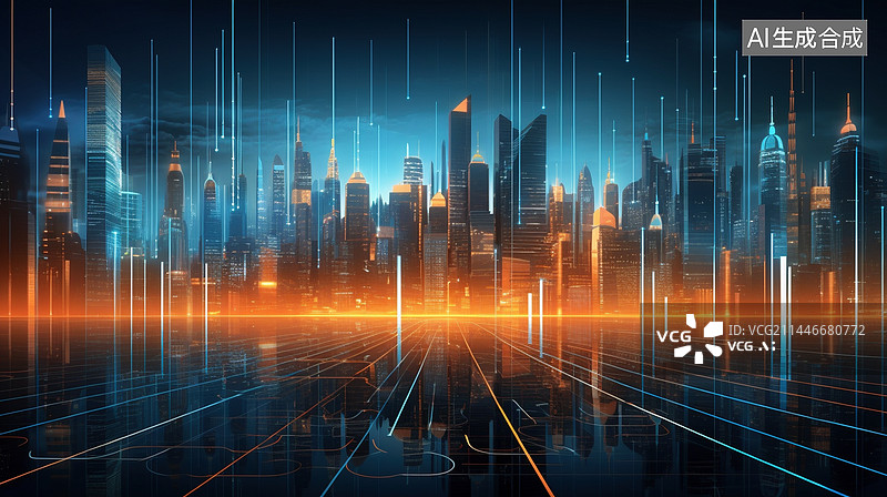 【AI数字艺术】数字城市科技主题背景图片素材