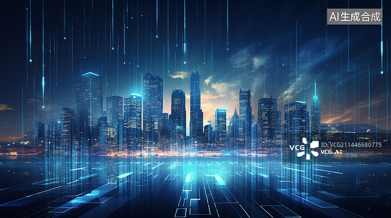 【AI数字艺术】数字城市科技主题背景图片素材