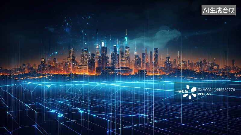 【AI数字艺术】数字城市科技主题背景图片素材
