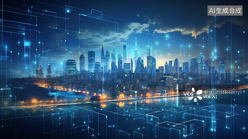 【AI数字艺术】数字城市科技主题背景图片素材