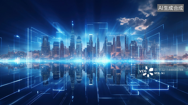 【AI数字艺术】蓝色科技风格背景图片素材