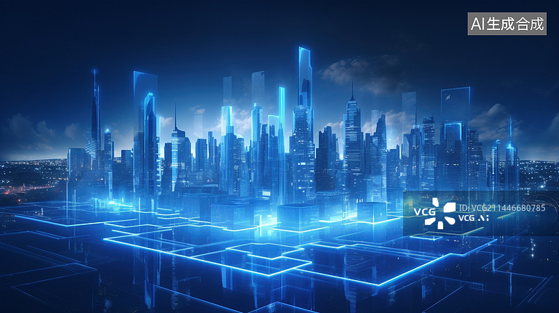 【AI数字艺术】蓝色科技风格背景图片素材