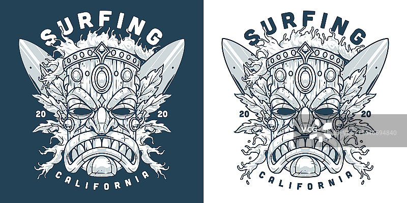 加利福尼亚夏季冲浪单色海报图片素材
