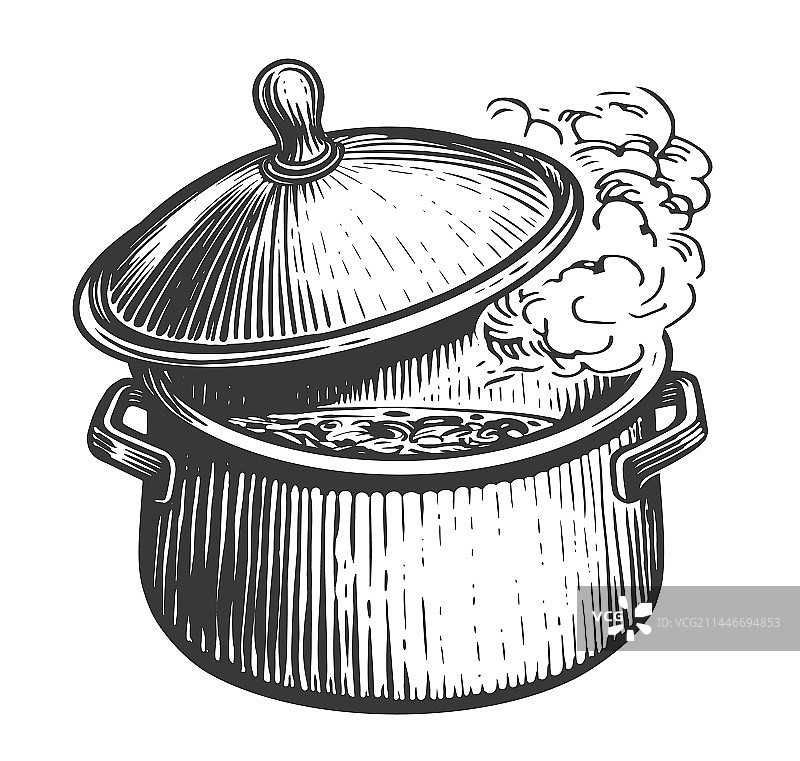 手绘风格的烹饪概念金属锅图片素材