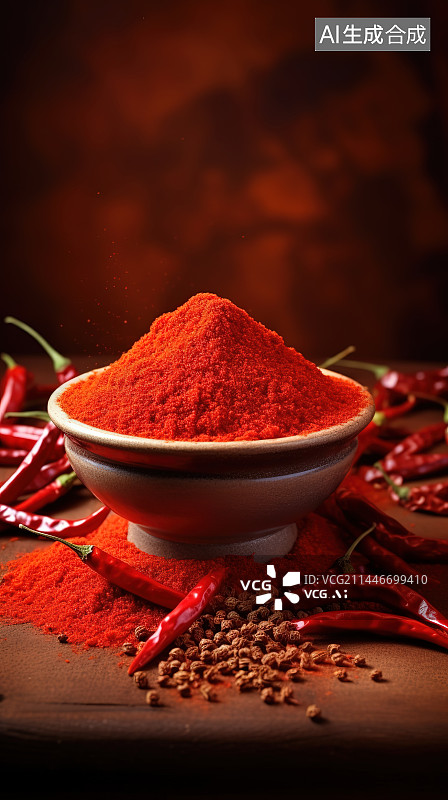 【AI数字艺术】桌上碗里的辣椒粉特写镜头图片素材