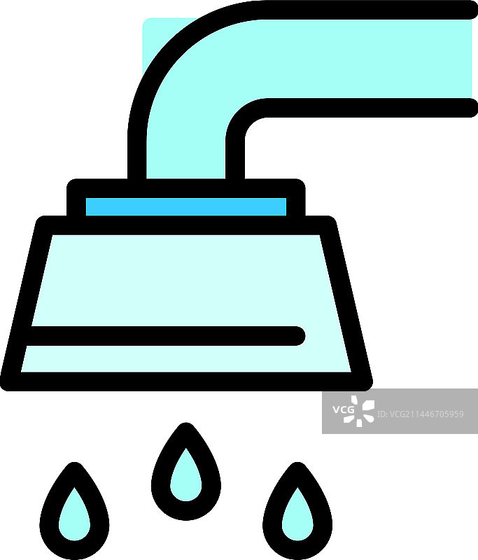 淋浴喷头湿图标（扁平风格）图片素材