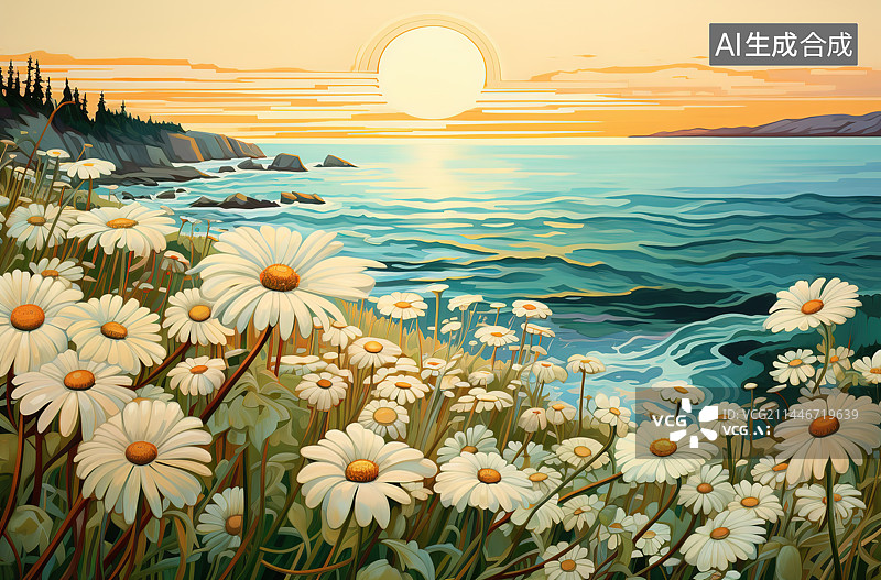 【AI数字艺术】海边的雏菊图片素材