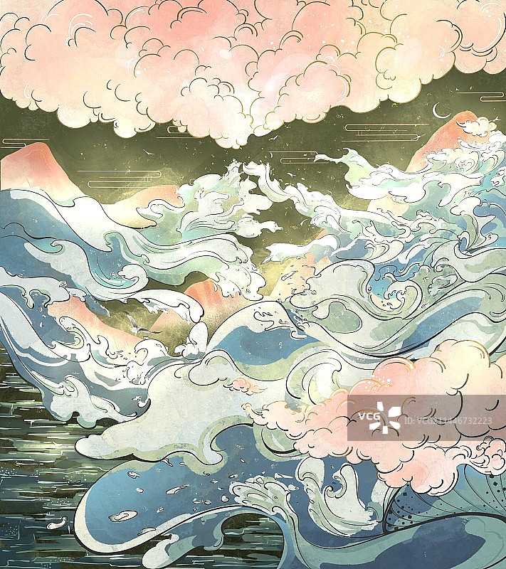装饰插画海浪图片素材