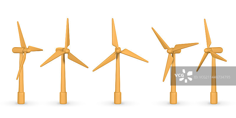 3D卡通风带阴影的风力涡轮机图片素材