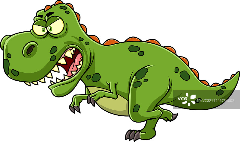 奔跑的愤怒绿色恐龙卡通角色图片素材