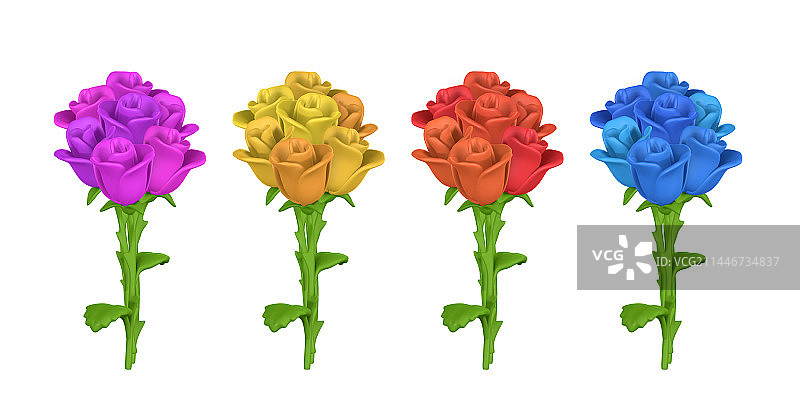 卡通风格的3D玫瑰花束图片素材