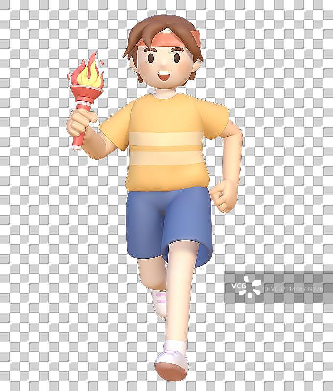 拿着火炬的男孩3D插画图片素材