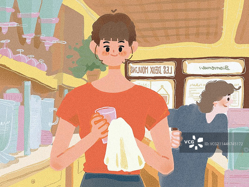 咖啡店打工的女孩图片素材
