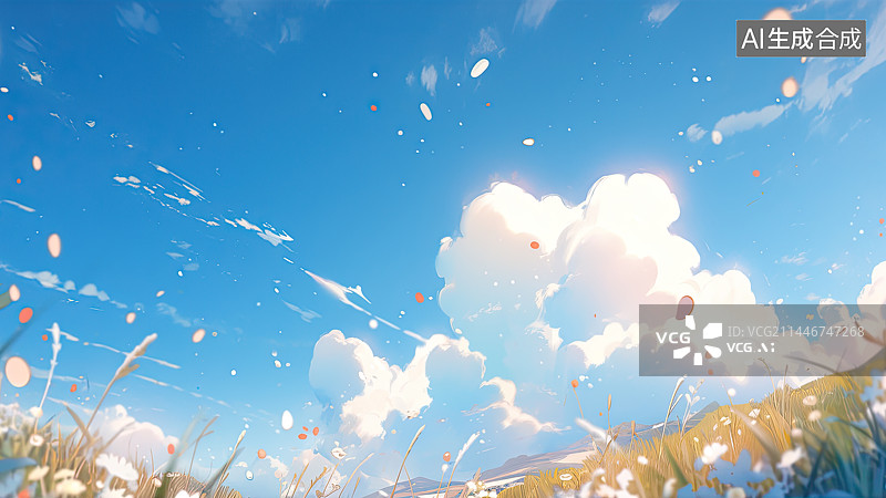 【AI数字艺术】夏季蓝天晴空插画图片素材
