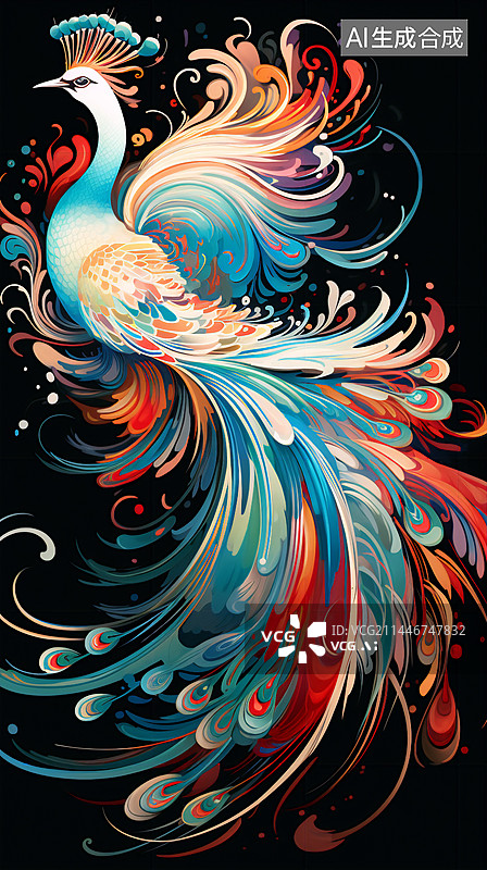【AI数字艺术】扁平国风装饰中国风插画山海经鸟类凤凰鸟插画设计素材元素图片素材