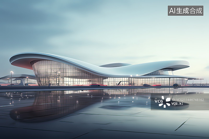 【AI数字艺术】广场和未来抽象建筑图片素材