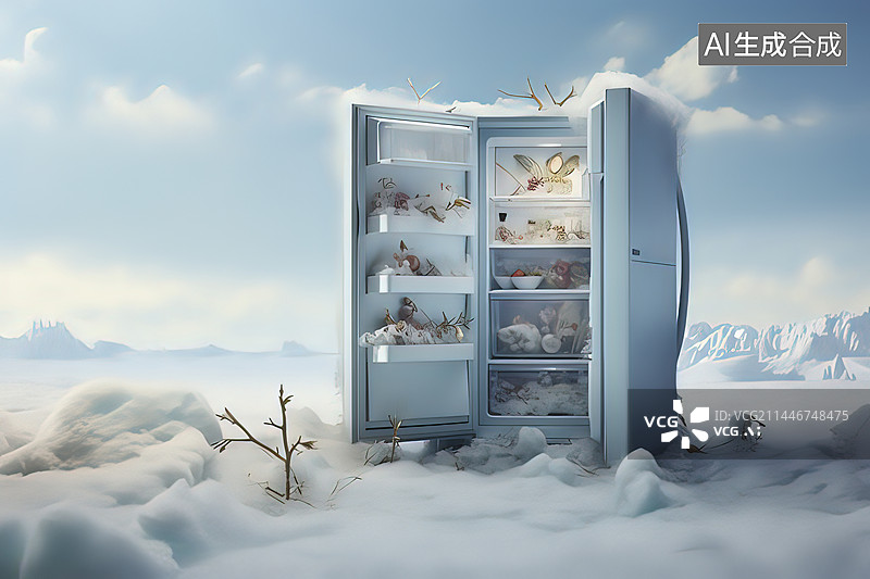 【AI数字艺术】冰山上冰箱图片素材