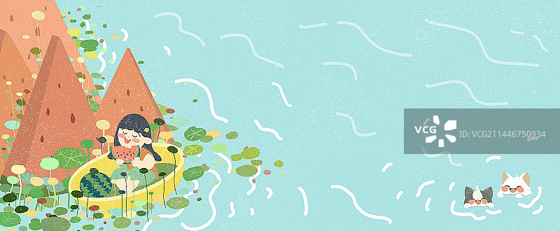 西瓜的幻想世界扁平插画图片素材