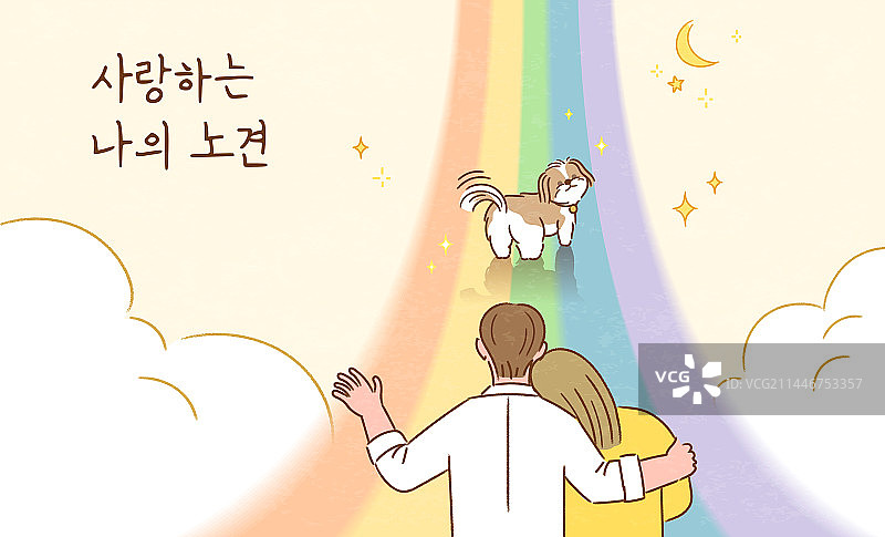 宠物犬、伴侣动物、老犬、爱、宠物主人、宠物走失症候群、彩虹、分离、西施犬、情侣图片素材