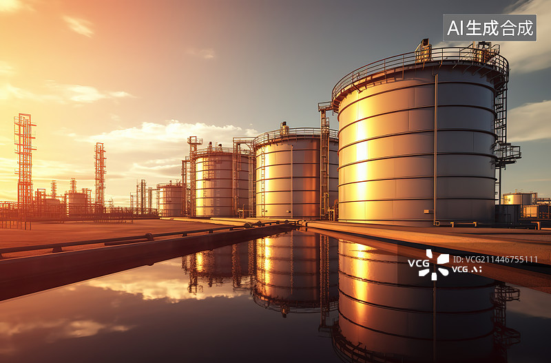 【AI数字艺术】夕阳下的工厂图片素材