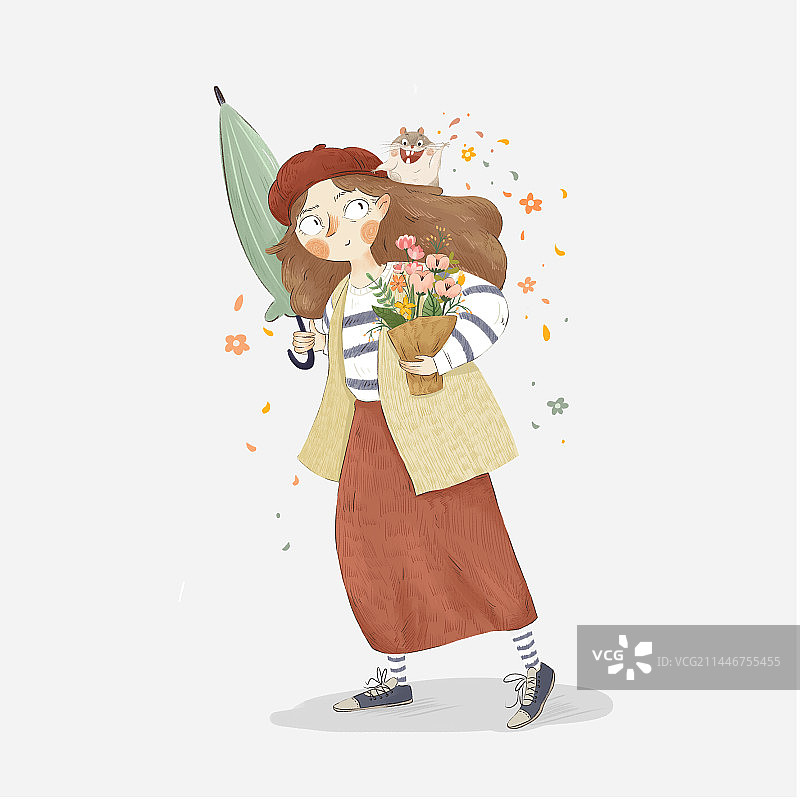 女孩和快乐的仓鼠图片素材