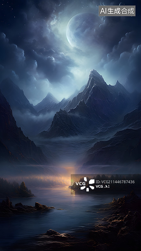 【AI数字艺术】冰川雪山夜景星空风光图片素材