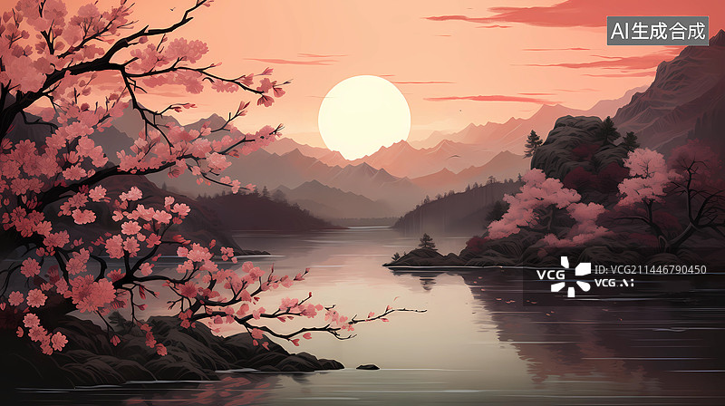 【AI数字艺术】桃花中国画水墨画图片素材