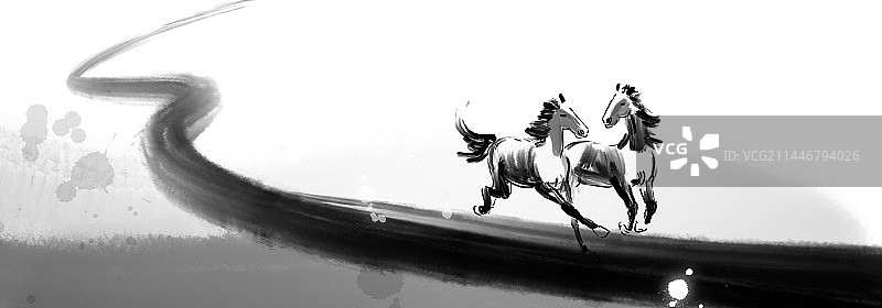 企业文化马到成功水墨背景图片素材