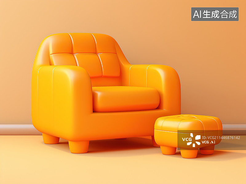 【AI数字艺术】黄色背景下的空椅子特写镜头图片素材