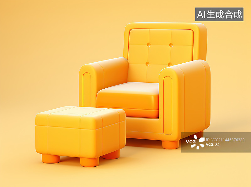【AI数字艺术】黄色背景下的空椅子特写镜头图片素材