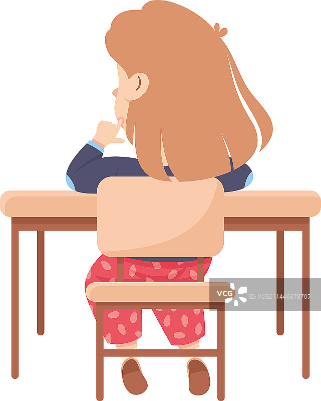 坐在课桌前的可爱女学生图片素材