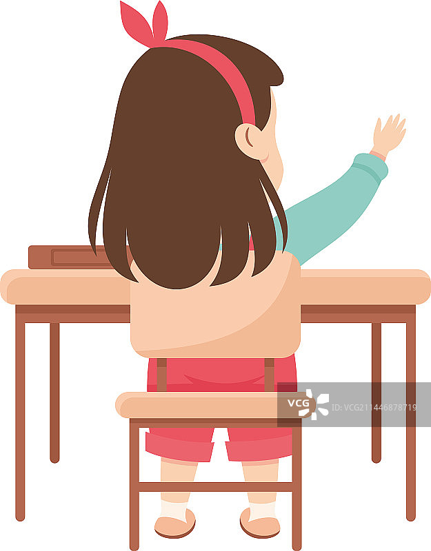坐在课桌前的可爱女学生图片素材